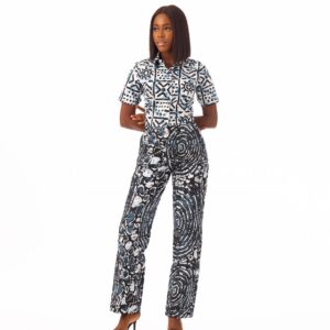 Women African Print Jumpsuit Two Ankara Mix Black White Smart Fit Button Up UK10