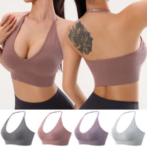 Lady Sexy Deep V-Neck Seamless Halter Adjustable Bra Clothing Tops Yoga Bras UK