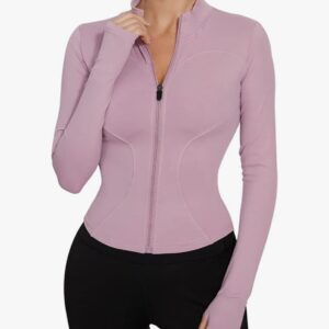 (Large )Women’s Workout Jacket Lightweight Zip Up Yoga Jacket Slim Fit Top