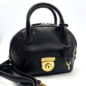 Salvatore Ferragamo Fiamma Black Leather 2Way Shoulder Bag Key Charm Auth