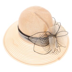 Women Beige Bowler Hat Organza Fabric Summer Hat for Tea Party Dress