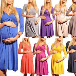 Purpless 2in1 Maternity Nursing Dress 3/4 Sleeve V-Neck Pregnancy Top Tunic 4400