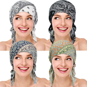 3 Pieces Women Chemo Hat Turban Beanie, Pre-Tied Headwraps Headwear Bandana for