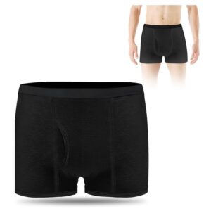 AOOWU Washable Leak Proof Cotton Boxer Brief for Men (Large XL Black)