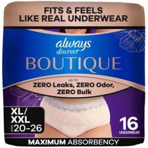 Always Discreet Boutique Black, Reimagined Adult Diapers for Women, Maximum A…