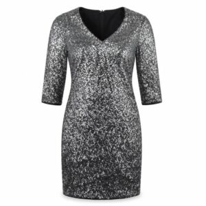 Monsoon Womens Sheath Dress Size 10 Silver Knee Length V-Neck 3/4 Sleeve Lined