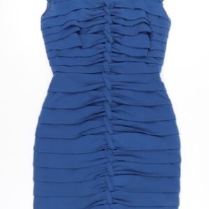 Jax Womens Bodycon Dress Size 8 Blue Short Square Neck Short Sleeve Stretch