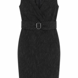 Debenhams Womens Sheath Dress Size 8 Black Knee Length V-Neck Sleeveless Belted