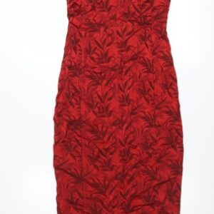 NEXT Womens Sheath Dress Size 10 Red Floral Knee Length Strapless Sleeveless Zip