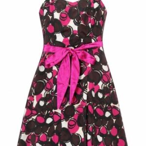 DÃ©but Womens A-Line Dress Size 14 Multicoloured Geometric Knee Length Lined Bow