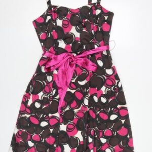 DÃ©but Womens A-Line Dress Size 14 Multicoloured Geometric Knee Length Lined Bow