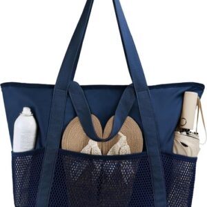 HOMESPON Beach Tote Bag for Women with Zip and Pockets Large Waterproof Mesh Ho