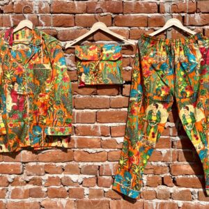 Indian Cotton Orange Frida PJ Set Bridesmaid Pajama set Women Nightwear Suit US