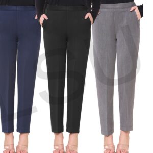Ladies Half Elasticated Pull Up Pants Women Formal Office Work Trousers