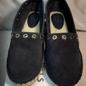 John Lewis Suede Espadrille Sandals UK 6 / 39 Kittie Navy Blue Flat Gold Eyelet