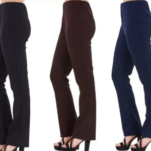 LADIES BOOTLEG TROUSERS WOMENS BOOTCUT STRETCH FINELY RIBBED WORK BOTTOMS SIZES