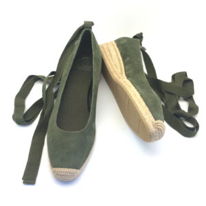Tory Burch size UK 7.5 US 10 ankle tie espadrille wedges Green Suede BRAND NEW