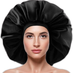 Large Silky Satin Bonnet with Wide Elastic Band, Soft Sleeping Cap Night Hat Big