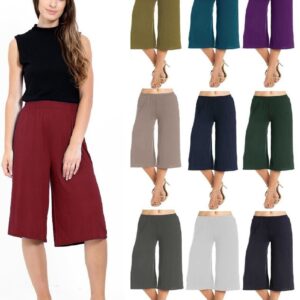 Womens Ladies Wide Leg Culottes 3/4 Length Trousers Capri Palazzo Legging Pants