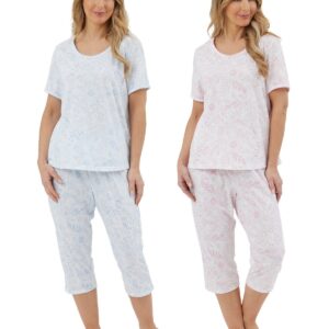 Marlon Cotton Rich Cropped Pyjamas Sketch Floral Jersey 3/4 PJs