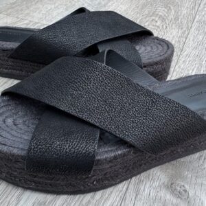 AllSaints Black Leather Cross Strap Slides Sandals UK 5 Espadrille Platform