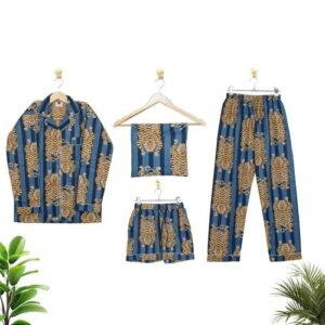 Indian Cotton BLUE Tiger PJ Set Bridesmaid Pajama set Women Nightwear Suit AU