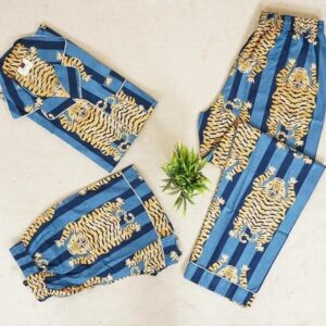 Indian Cotton BLUE Tiger PJ Set Bridesmaid Pajama set Women Nightwear Suit AU