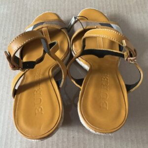 Burberry Check Espadrille Wedge Sandals – Yellow Leather – Size EU 37 / UK 4