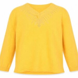 Preworn Womens Pullover Jumper Size 14 Yellow V-Neck Long Sleeve Rhinestone