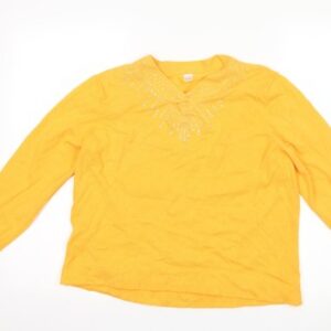 Preworn Womens Pullover Jumper Size 14 Yellow V-Neck Long Sleeve Rhinestone