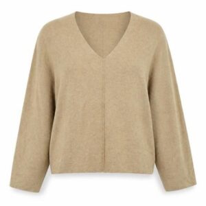 H&M Womens Pullover Jumper Size S Beige V-Neck Long Sleeve