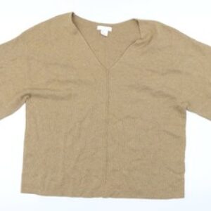 H&M Womens Pullover Jumper Size S Beige V-Neck Long Sleeve