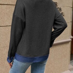 Womens Casual Polyester Jacket Color Block Long Sleeve Loose Lapel Zipper Fit