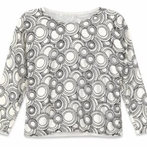 BM Womens Pullover Jumper Size M White Crew Neck Geometric Long Sleeve