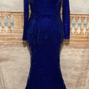 Evening Dress 12 14 Blue Sequin L Ballgown Fishtail Prom Deco 20s 30 Open Back