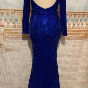 Evening Dress 12 14 Blue Sequin L Ballgown Fishtail Prom Deco 20s 30 Open Back