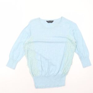 Dorothy Perkins Womens Blue Round Neck Herringbone Cotton Pullover Jumper Size