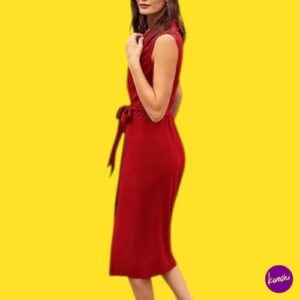 GRACE KARIN Women’s Midi Bodycon Dress, Shawl Neck, Red, UK 10 | EU 38 | US 6