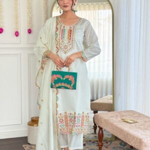 Indian Women Viscose Chanderi Kurti Pant Set Party Wedding Wear Salwar Kameez