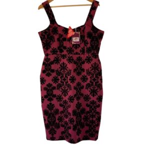 Joe Browns Women Burgundy Black Velvet Floral Print Bodycon Sleeveless Dress 12