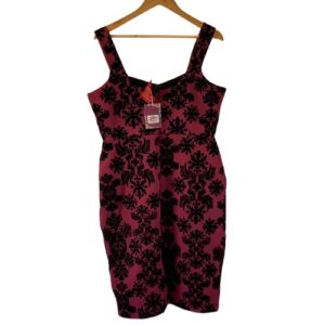 Joe Browns Women Burgundy Black Velvet Floral Print Bodycon Sleeveless Dress 12
