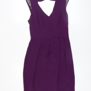 Oasis Women’s Purple Bodycon Party Dress Size 8 with Beaded Shoulders