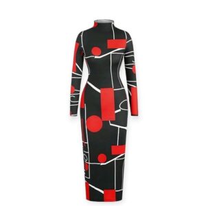 Women’s Multicolored Graphical Print, Stand Collar, Bodycon Dress NEW FREE P&P