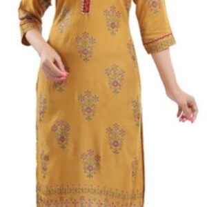Women Printed Dress Long Viscose Kurti Tunic Kurta Casual Mustard Shirt DP105