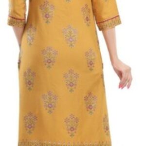 Women Printed Dress Long Viscose Kurti Tunic Kurta Casual Mustard Shirt DP105
