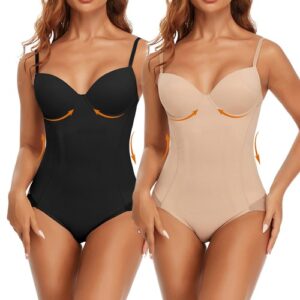 Women Firm Tummy Control Slim Bodysuit Body Shaper with Built-in Bra UK