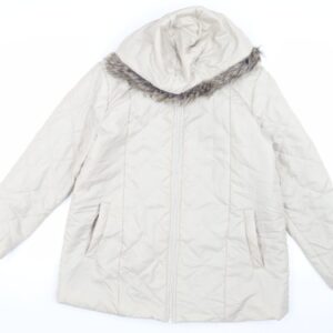 Anne De Lancay Womens Puffer Jacket Coat Size M Ivory Mid-Length Long Sleeve