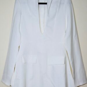 White V-Neck Long Sleeve Tailored Sheath Dress Elegant Wedding Occasions UK S