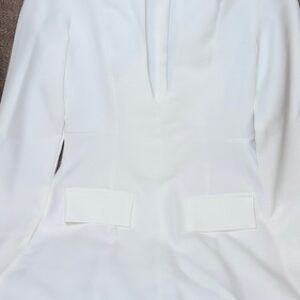 White V-Neck Long Sleeve Tailored Sheath Dress Elegant Wedding Occasions UK S