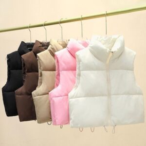 Short Women’s Down Vest Casual Sleeveless Coats Quilted Jackets  Autumn Winter